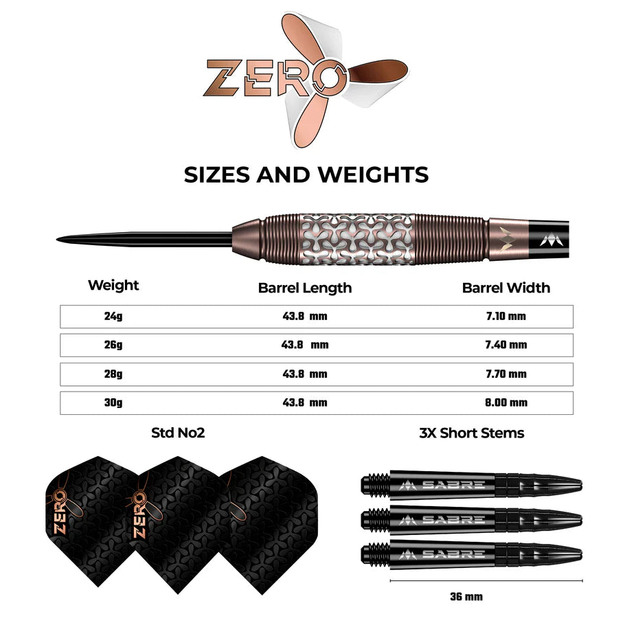 Mission Zero Darts - Steel Tip - 97.5% Tungsten Bronze PVD - 24g