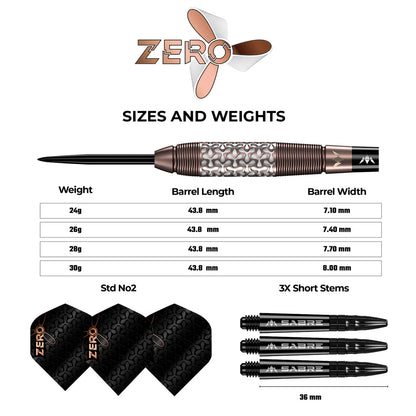 Mission Zero Darts - Steel Tip - 97.5% Tungsten Bronze PVD - 24g