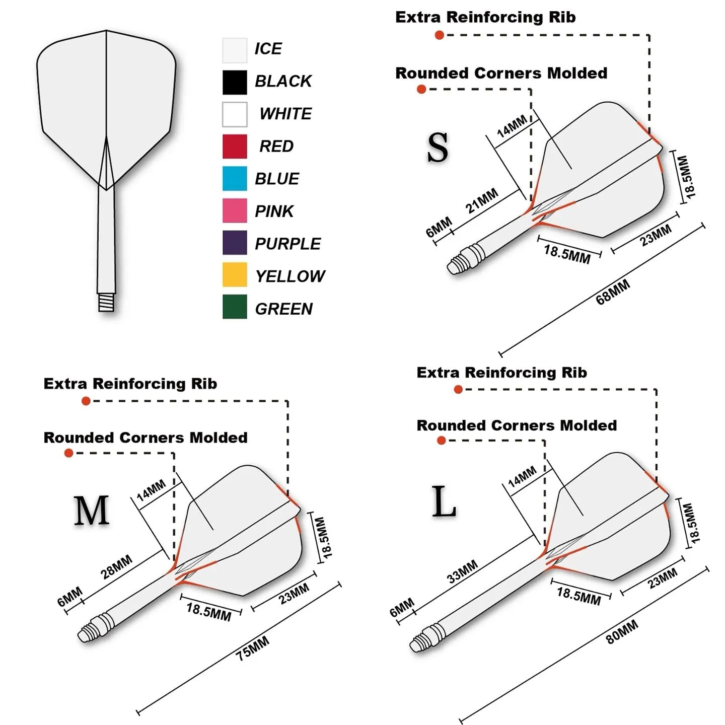 CUESOUL ROST AK5 Integrated Dart Shaft & Flight - Big Wing Shape - Medium - Orange