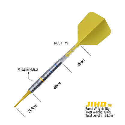 CUESOUL JIHO S6 18 gram 90% Tungsten Soft Tip Dart Set w/ ROST T19 Flight