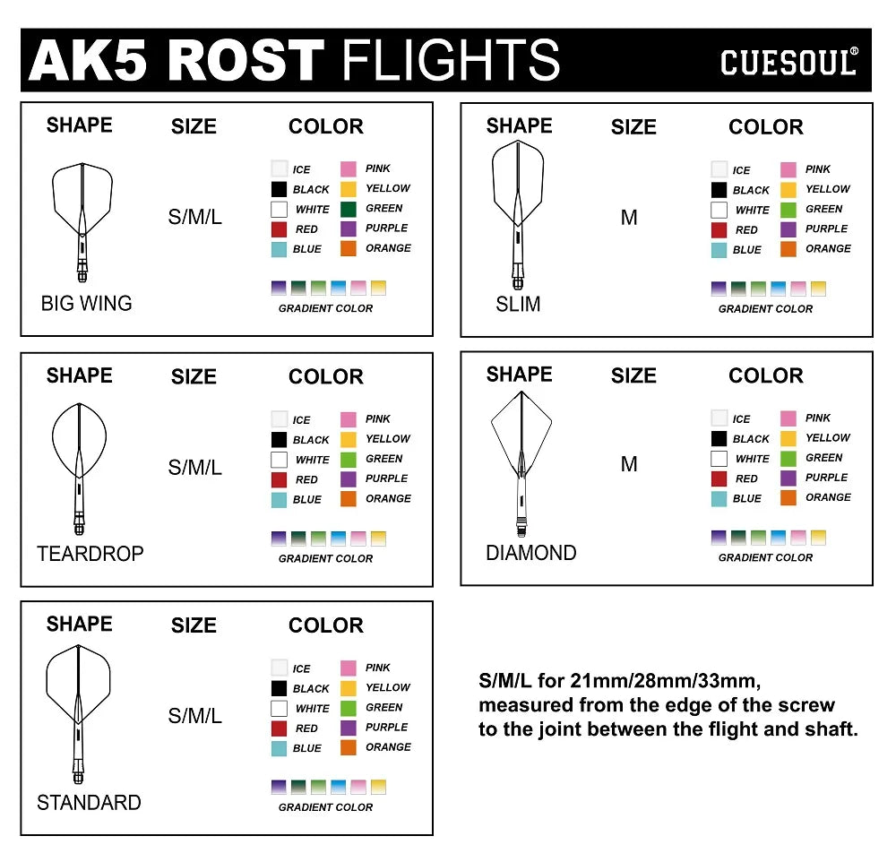 CUESOUL ROST AK5 Integrated Dart Shaft & Flight - Big Wing Shape - Medium - Black