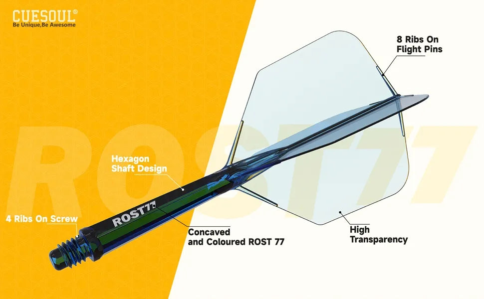 CUESOUL ROST 77 Integrated Dart Shaft & Flight - Big Wing Shape - Long - Transparent Orange