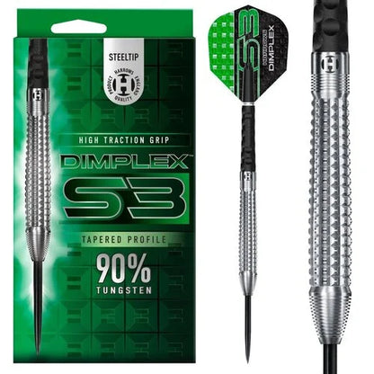 Harrows Dimplex S3 Darts - Steel Tip Darts - 90% Tungsten - 22g Tapered