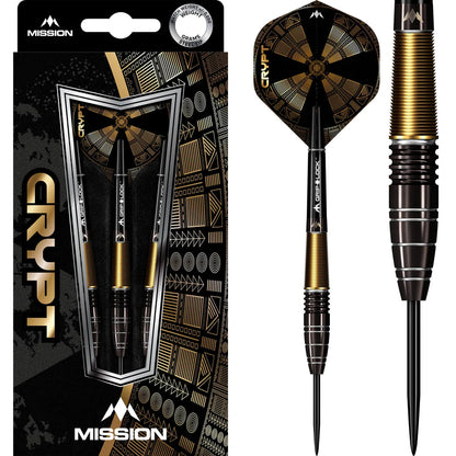 Mission Crypt Darts - Steel Tip 24 gram - M1 - Black & Gold 90% Tungsten