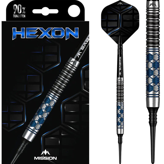 Mission Hexon Soft Tip Darts - 90% Tungsten Blue PVD - 18gm