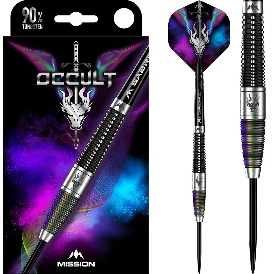 MISSION Occult Darts - Steel Tip - 90% Tungsten Black & Coral PVD 23g