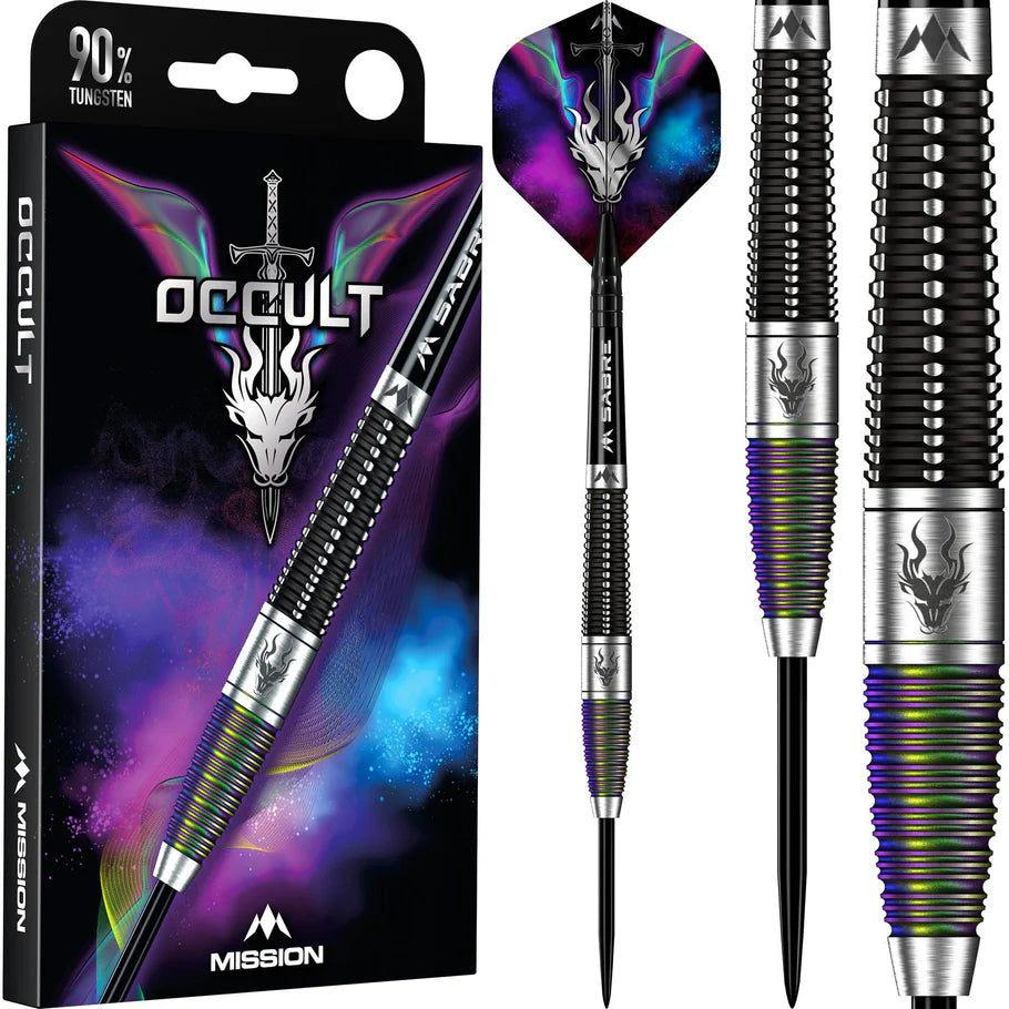 MISSION Occult Darts - Steel Tip - 90% Tungsten Black & Coral PVD 23g