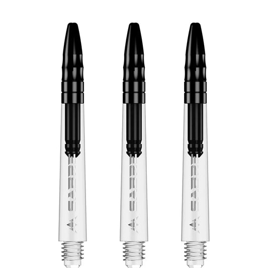 Mission Sabre Shafts - Polycarbonate Dart Stems - Clear - Black Top - Tweenie Plus